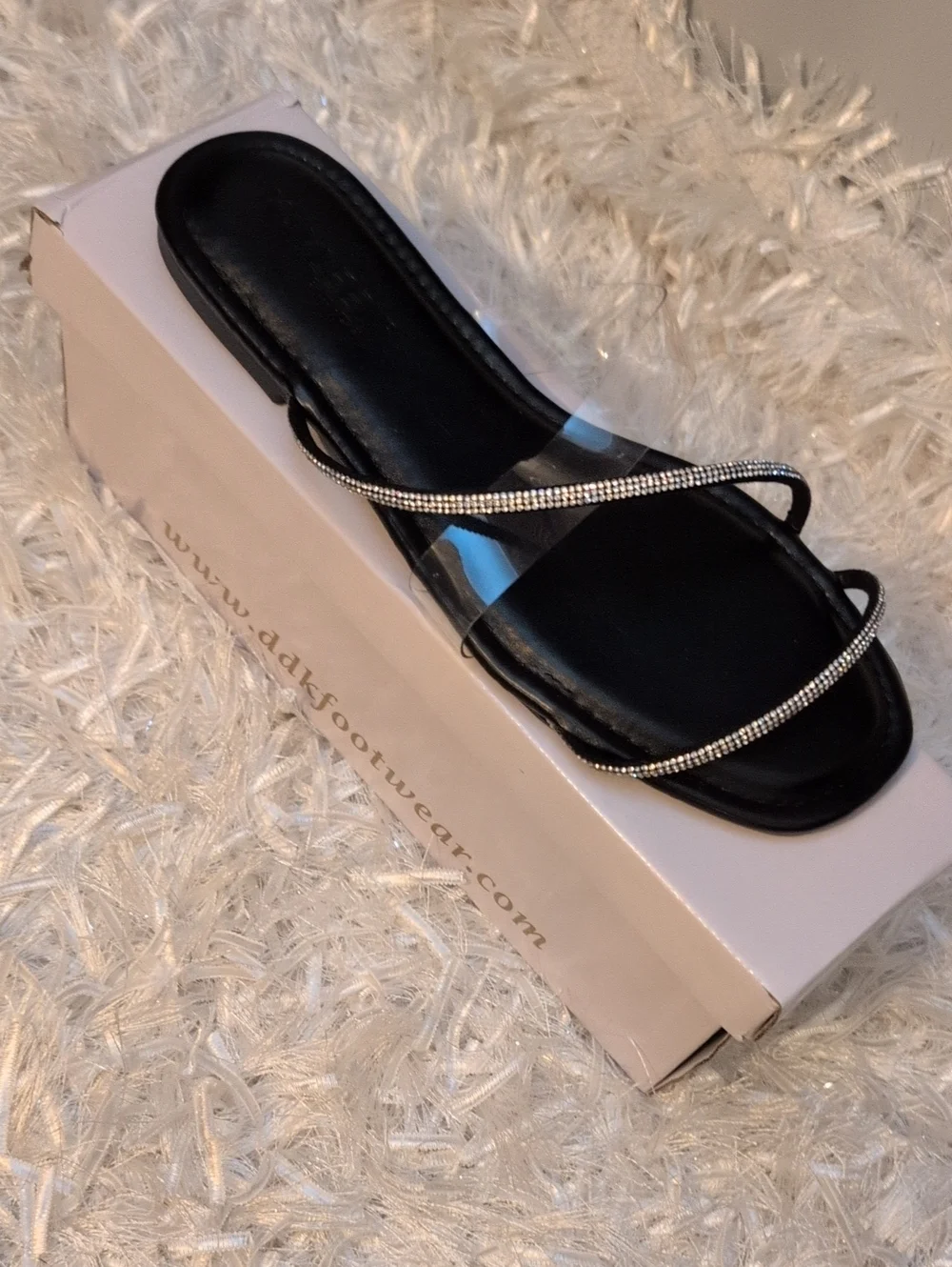 Black Rhinestone Strap Slide Sandal - 71/2